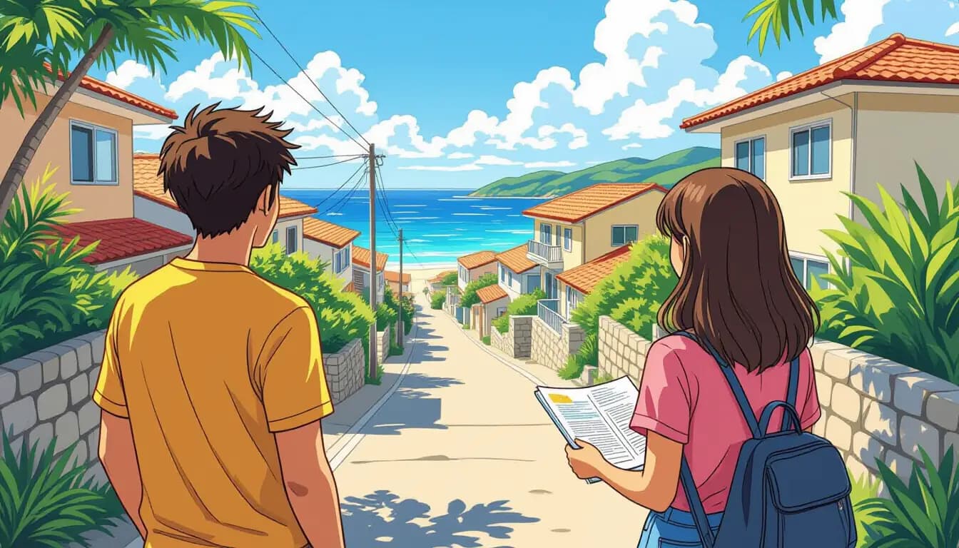 Okinawa suburban neighborhood with family homes and green surroundings