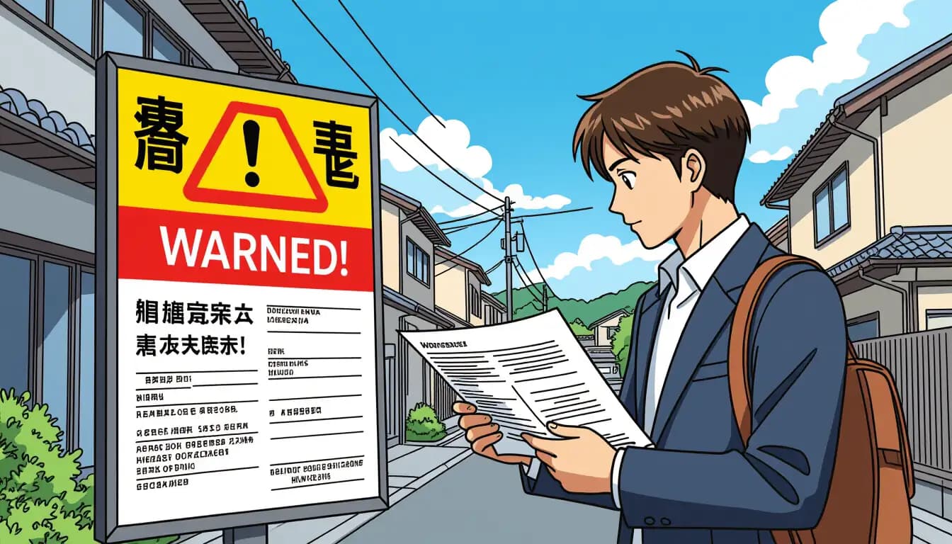 Foreign buyer reviewing Japanese real estate contract with agent - contract clause risks