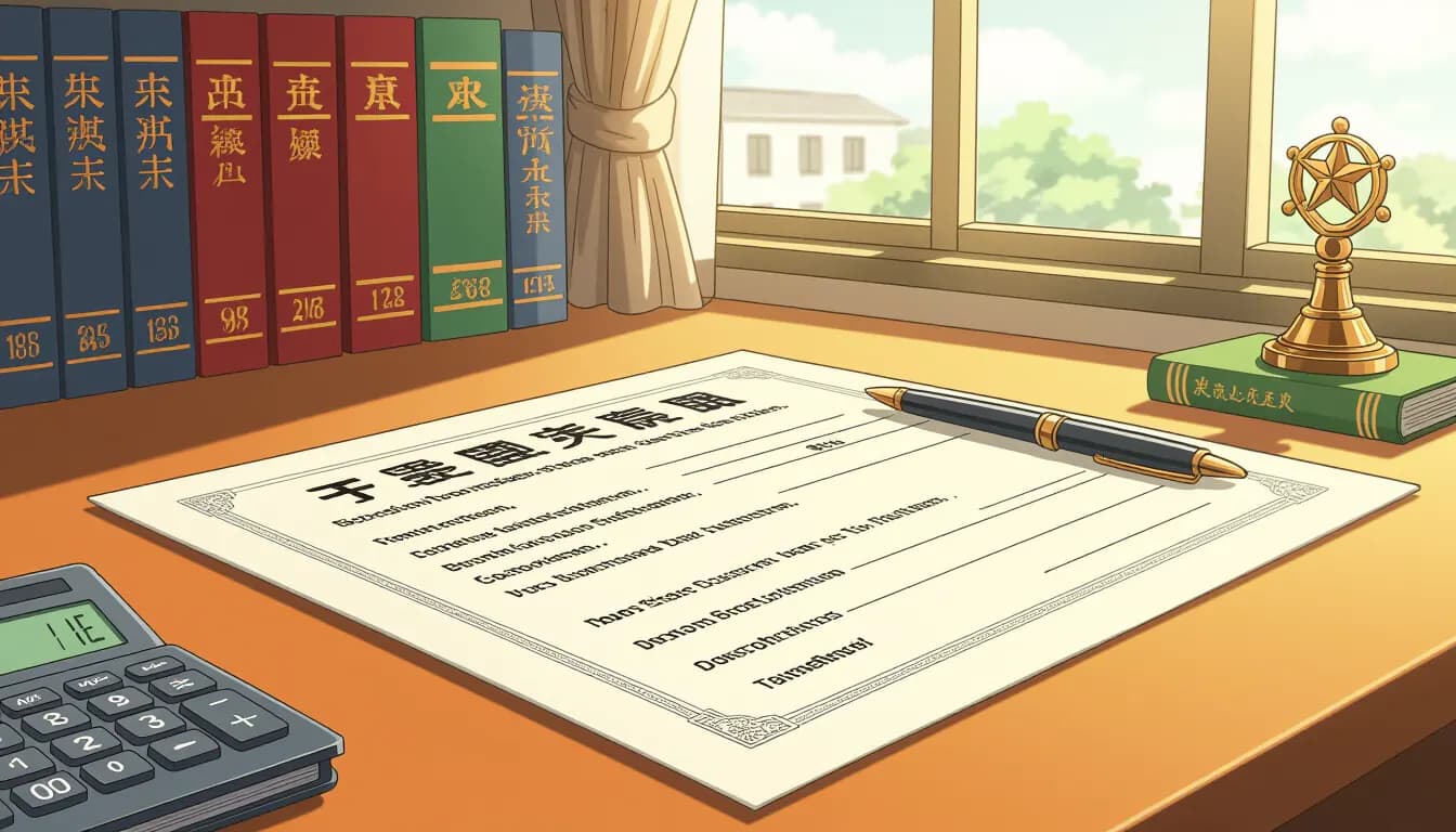 Japanese inheritance tax documents and property paperwork on a desk with Japanese yen