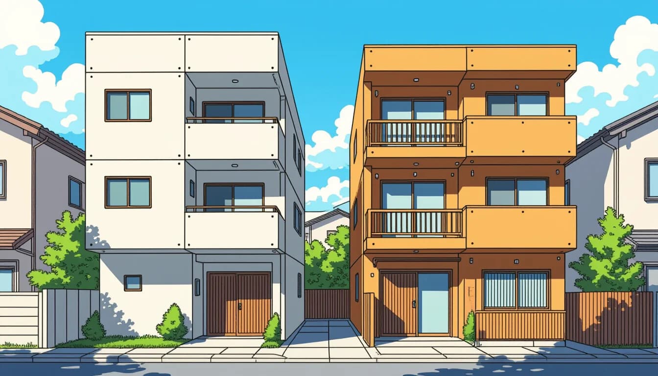 Interior comparison of mansion unit with modern amenities vs traditional apartment layout