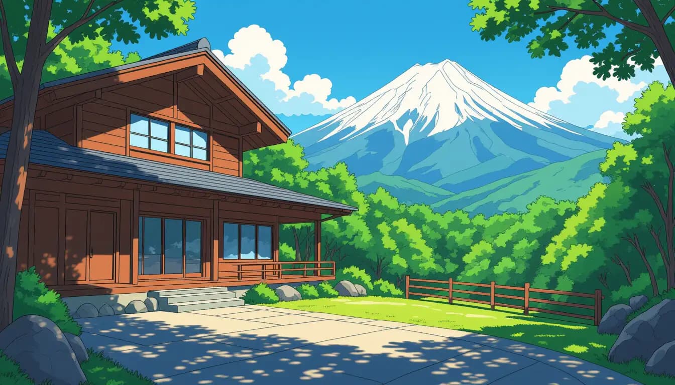 Karuizawa forest villa interior with wooden design and mountain view