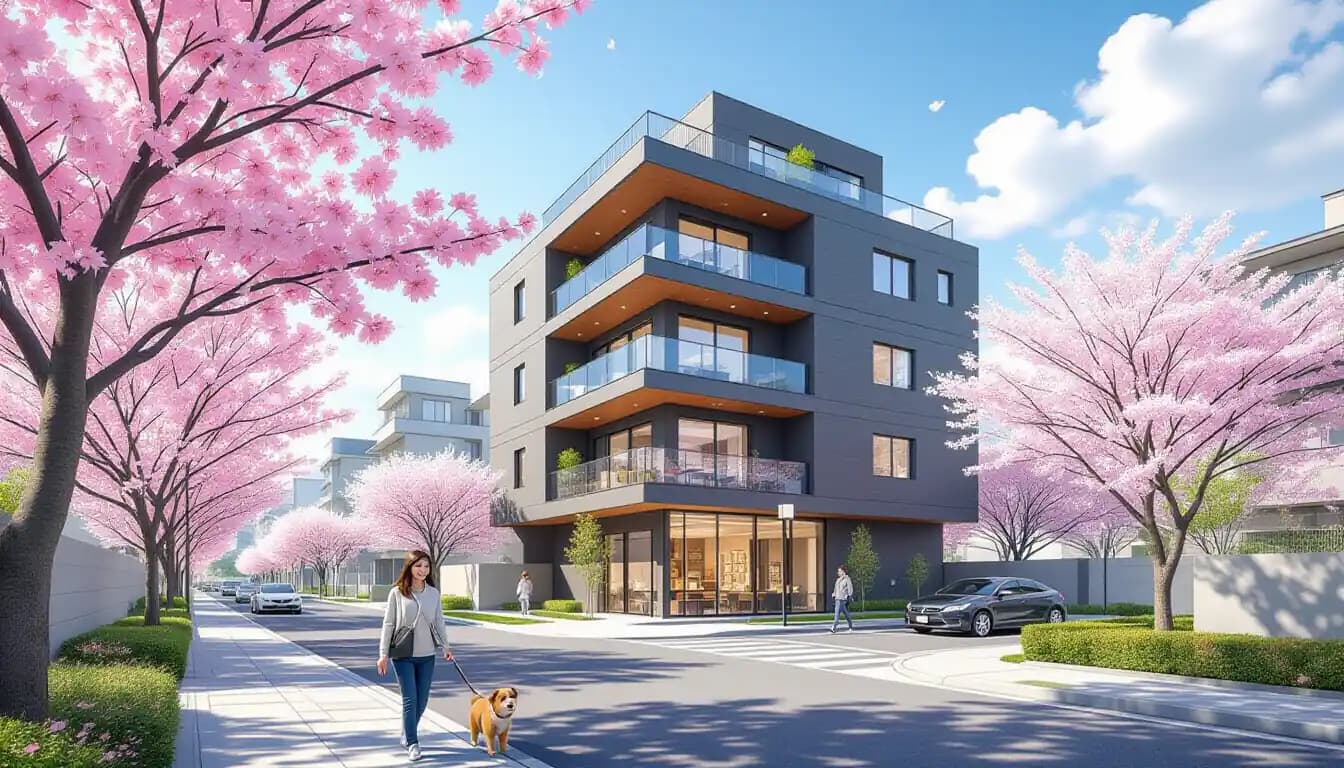 Pet-friendly condominium in Japan with person walking a dog