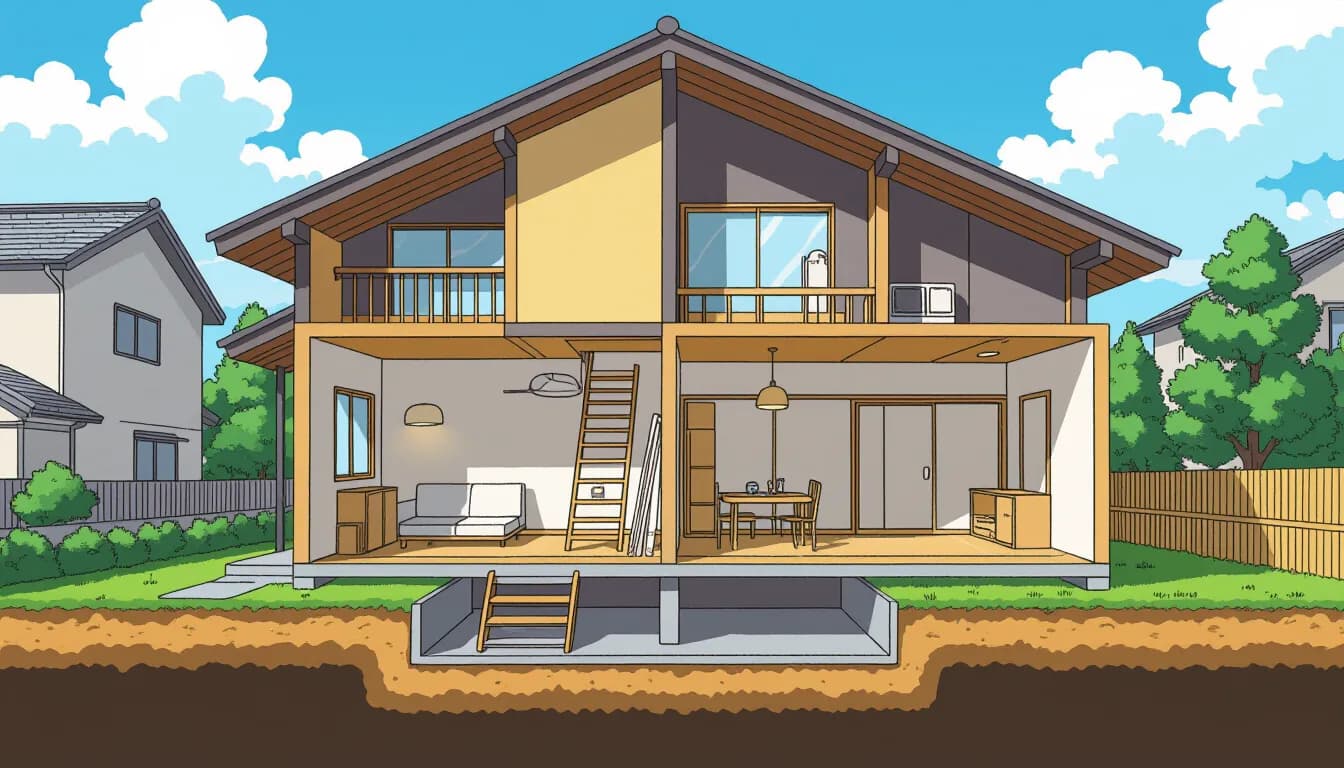 Japanese apartment building cross-section showing insulation layers