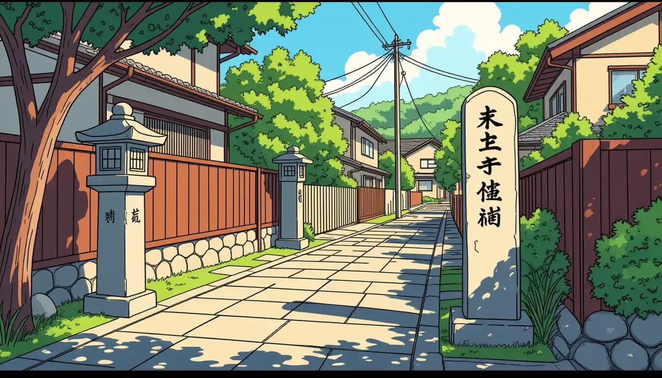 Property boundary markers in a Japanese residential neighborhood