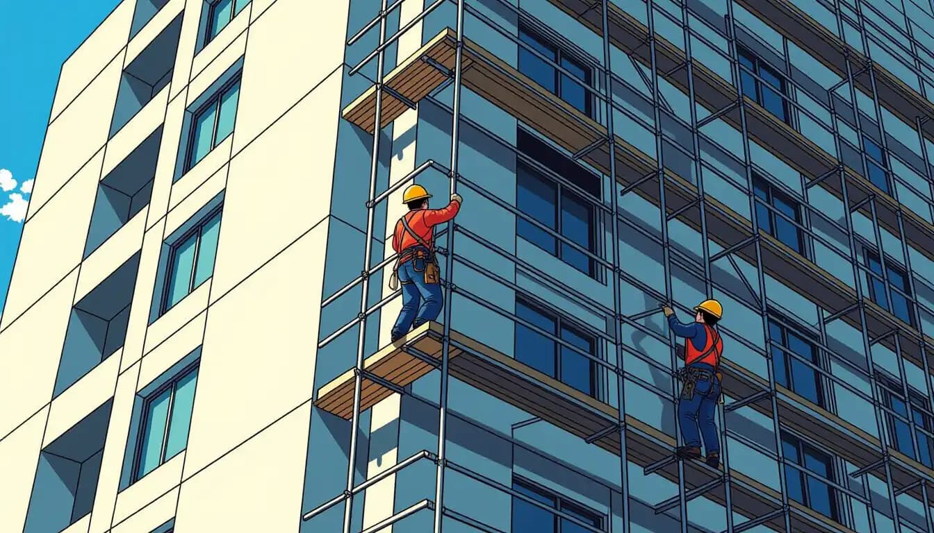 Japan condo management association meeting reviewing long-term repair plan documents