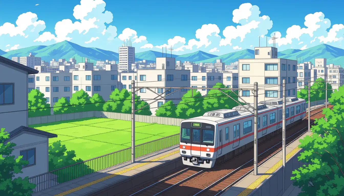 Modern high-rise apartment buildings in Musashikosugi with mountain views and riverside park